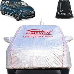 Full Body Car Cover for Mahindra MArazzo with Mirror and Antena Pocket Triple Stiched(Silver with Red Piping)-picture-24