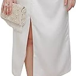 zlaata Midi Skirt for Woman with Slit | Satin Fabric with Santoon Lining | Straight Hemline | Calf Length | Straight Fit Women Skirts | Pack of 1 image 1