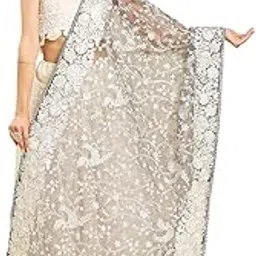 dupatta bazaar Women's Grey Parsi Gara Work Embroidered Organza Dupatta, free size-picture-29