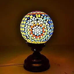 DECENT GLASS Traditional Mosaic Globe Table Lamp Aluminum Base Turkish Glass Globe Shade Lamps Colorful Light for Home Decoration (26cm Multicolor) (Style 3)-image-10
