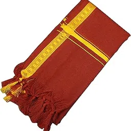 Men's Color Border Cotton and Crush Jarigai Angavastram | towel | kasavu Shawl | melmundu | uthareeyam | Traditional Pooja Towel - Small Border-picture-14