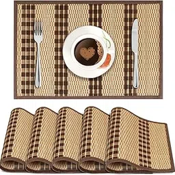 HOKIPO Heat Resistant Wooden Bamboo Dining Table Mats (Brown, AR2817, 45x30 cm) -Set of 6-picture-25