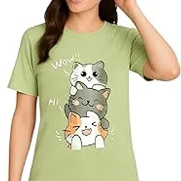 my swag Women's Cotton Casual T-Shirt, Cats Graphic T-Shirt, Summer Wear-picture-22
