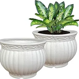 Kuber Industries Kanha Matki Flower Pot | Flower Planter Pots for Indoor & Outdoor | Pot for Garden & Balcony Flowering | 6 Inch | Pack of 2 | White-picture-24