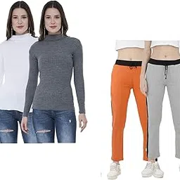 Women Winter Wear Woolen Warm High Neck/Sweaters and Solid Fleece Warm Track Pants/Lower (Pack of 4)-image-12