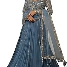 zeel clothing Women's Sequins Zari Embroidered Georgette Lehenga Choli With Dupatta (7090-Blue-Women-Lehenga-Choli-Latest; Free size) (Blue) image 1