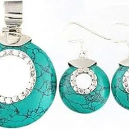 exotic india Spider's Web Faux Turquoise Pendant with Matching Earrings Set - Sterling Silver - Ster-picture-38