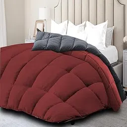 Microfibre All-Weather Comforter Blanket Light Weight Quilt Duvet AC Comforter/Blanket for Winter 400 GSM, Quilt/AC Blanket/Dohar Ultra Soft (Double_Dark Grey and Red)-picture-28