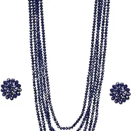 Ratanshala - Semi Precious Gemstone Sapphire Blue Crystal Beads 5 Layer Necklace with Stud Earring Multi Strand Blue Colour 16" Mala for Girl and Women Fashion Jewellery-image-76