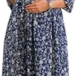 klubbies Maternity Kurta Set with Palazzo, Blue Floral Print, Cotton, Comfortable Fit, Nursing Friendly Design-picture-55