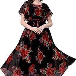 trillmixa Women's Georgette Midi Dress with Floral Printed Pattern Half Ruffle Sleeves Knee Length Round Neck and Regular Fit-picture-28
