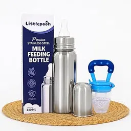 2-in-1 Stainless Steel Baby Feeding Bottle with Blue Nibbler – 240ml Multi-Functional Milk & Juice Bottle | BPA-Free, Anti-Choking Food Feeder & Teether for Newborns, Infants & Toddlers-image-82
