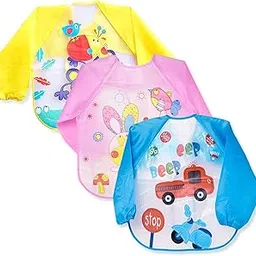 THE LITTLE LOOKERS Full Sleeves Washable Waterproof Bib/Apron with Tying Robe | Cute Prints | Quick Dry Baby Bibs for Newborns/Infants/Toddlers/Babies (0-12months) (Pack of 3)-image-5