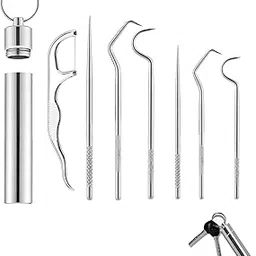 Stavae Dental Tools, 7 in 1 Stainless Steel Teeth Cleaning Tool Kit, Dental Hygiene Kit Toothpicks Cleaning Picks Flosser for Teeth Braces Cleaning Tools-image-1