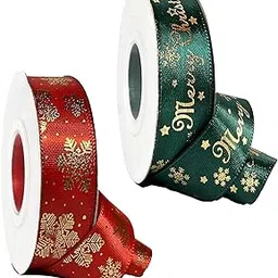 18 Meter (9 Meter Each) Red Green Satin Christmas Printed Ribbon for Christmas Tree,Garlands, Wreath, Decoration Ribbon Gift Wrapping Ribbons-image-81