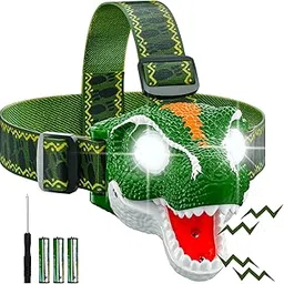 LED Headlamp for Kids, Outdoor Toys Head Lamp Flashlight for Boys & Girls, 3.4oz Lightweight Head Lights, Roar/Mute Mode, Adjustable Headband Light for Camping Reading Parties (3 AAA Battery Included)-image-14