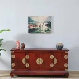 Wood 4 Door Sideboard in Honey Oak Finish-picture-25