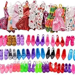 Urban Glitz Plastic Stylish Doll Shoes And Doll Dress Combo Pack, Multicolour, 12 Pairs Doll Shoes And 12 Pieces Doll Dress-picture-15