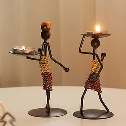 Jamboree Pack of 2 Metal Stick Figure Candle Holders – Handcrafted Tribal Art Iron Tealight Stands for Home Décor, Diwali Decoration & Unique Gift Items-image-81
