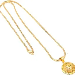 1gm 22Ct Gold Plated chain with Pandent |latest & Stylish High Gold Plated Celebrity Inspired Gold Chain/Necklace/Jewellery Set/Fashion jewellery for Mens,Womens Girls-image-3