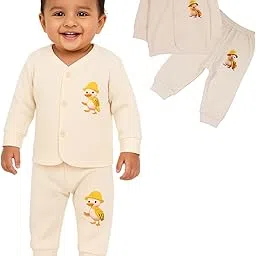cute landings 0-3|3-6|6-9 & 9-12 Months New Born Baby Girls and Boys Front Open Full Sleeves Thermal Jhablas and Rib Pajamas Set|Top|Bottom|Infant|Toddlers|Winter Wear|Lower (Pack of 1)-picture-39