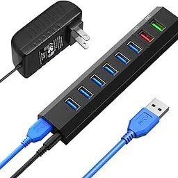 RAOYI Powered USB 3.0 Hub, 8 Ports High Speed USB 3.0 Hub Splitter with 36W Power Adapter, 3.3ft Cable and Smart Fast Charger USB Hub for Laptop, PC, Mobile HDD, Mulitple Devices (Black) image 1