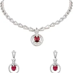 i jewels Silver Plated Cubic Zirconia American Diamond Necklace & Earrings Jewellery Set for Women-picture-24