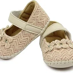 neska moda 6 To 12 Months Baby Girls Synthetic Leather Floral Hook & Loop Sandal Booties-picture-12