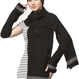 513 Acrylic Women Black & Grey Pack Of 3 Knitted Mufflers Cap Arms Set-picture-25