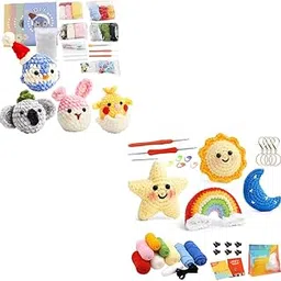 PATPAT® 4Pcs DIY Crochet Kit for Beginners, Cartoon Chenille Animals & Keychains, Starter Set with Milk Cotton Yarn, Tools & Tutorials, Perfect for Kids & Adults, Crafts, Planners, Gifts-image-1