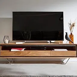 INMARWAR 68 Inch Wooden TV Entertainment Unit for Living Room and Bedroom | TV Cabinet & Stand with Shelf and 3 Drawers Storage | Acacia Wood & Steel, Natural with Black Powder Coated Metal Finish-picture-30