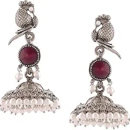 zaveri pearls Purple Peacock Silver Oxidised Stones & Beads Traditional Jhumki Earring For Women-ZPFK16699-picture-11