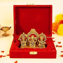 Ekhasa 100% Pure Brass Laxmi Ganesh Saraswati Murti In Luxury Red Velvet Gift Box God Idols For Gifting | Best Wedding Gifts For Marriage Couple, Gifts For Couples, Housewarming, Shop Opening Ceremony-picture-20