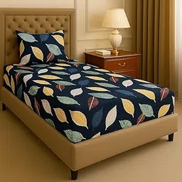 Homedy Premium Cotton Elastic Fitted Bedsheets with 1 Pillow Covers |Floral Printed Single Bed Elastic 220 TC Supersoft Breathable & Wrinklefree | for 72x36+6 Inches, Floral Dark Blue-image-12