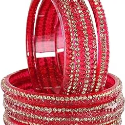 lavazza Fancy Glass Bangles Set For Women & Girls Studded with Gold Zircon Diamonds & Crystal Beads | Trendy Transparent Glass Bangles Kangan | Kada Chudi Set For Wedding, Party, Daily-Set of 6 Bangle-picture-43
