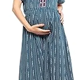 zeyo Women's Rayon Stripes Printed Maternity Feeding Maxi Nighty-picture-10