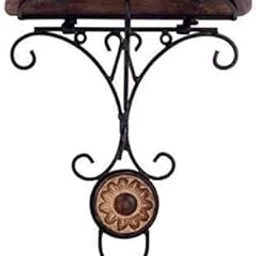 Vishal HANDICRAFTS Decorative Wall Shelf Set, Wooden Half-Moon Top with Wrought Iron Scrollwork, 2-Piece-picture-28