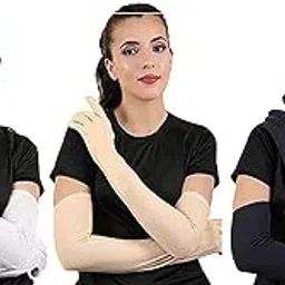 cotson ;lasting wear in every pair Cotson Women's 3 Pairs Driving Sun UV Protection Cotton Gloves (Black, Beige, White)-picture-14