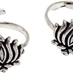 el regalo Oxidized German Silver Lotus Toe Rings Set (1 Pair) for Women | Lotus Oxidized German Silver Toe Rings-picture-7