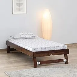 SANWARIA HANDICRAFT Sheesham Wood Single Bed Cot with Wheels | Wooden Trundle Bed for Bedroom,Living Room,Single Bed - Natural Brown Color-picture-19