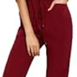 hidden love Women's relaxed Fit Jumpsuit drasting on waist | jumpsuits for women stylish | Maroon jumpsuits casual formal wear-picture-31