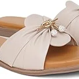Women’s Slip-On Flat Sandals with Gold Chain Detail || Stylish Comfort Slides for Casual & Party Footwear-image-18