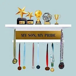 Large Medal Holder for Boys – My Son My Pride Wall Display Rack – Sports Medal Hanger for Kids Room – Sturdy Metal Award Organizer – Gift for Athletes, Son Medal Display (White)-image-1