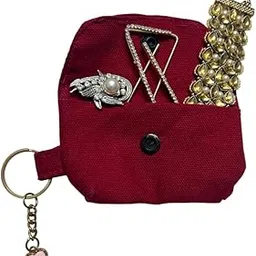 Floral Pattern Mini Wallet Keychain Fashion Accessory | Coin Pouch | Jewellery Storage | Card Holder (Red)-picture-48