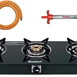 Khaitan Combo - 1 unit Khaitan 3 Burner Jio Tougned Glass Gas Stove + 1 unit HF Kitchen Lighter + 1 unit HF LPG Hose Pipe (1.5 mtr) (1 Burner) (3 Burner)-picture-32