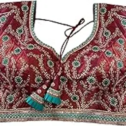 pujia mills Women's Milan Silk Embroidered with Sequins Work Half Sleeve Blouse (Indra)-picture-36