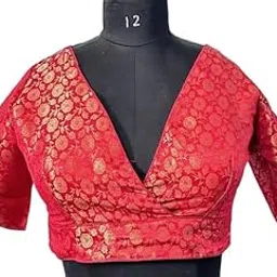 freelax Women's Silk Fabric V-Neck with Short Sleeve Readymade Blouse for Women Silk Stylish Blouse-picture-10