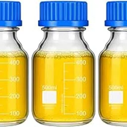 Laboratory Borosilicate Glass Reagent Bottles with Blue Screw Cap, 500ml Measuring Container, Graduated Scale, 3 Pack-picture-25