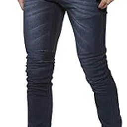 campus sutra Men's Navy Blue Cinched Hem Denim Jeans for Casual Wear | Dark-Wash | Slim Fit | Button Closure | Stretchable Cotton Mid-Rise Denim Jeans Crafted with Comfort Fit for Everyday Wear-picture-34