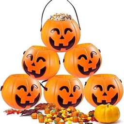 Funky 6 Pcs Orange Jack-O-Lantern/Pumpkin Bucket/Halloween Pumpkin Plastic Candy Bucket for Halloween Parties-image-7